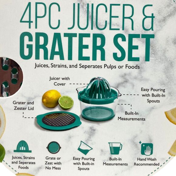 4-Piece Manual Juicer & Grater set Juice, Strain, Zest, Separates, Measures NEW - Picture 12 of 14
